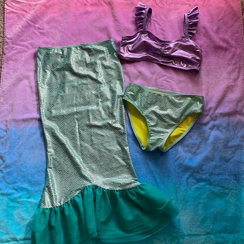 Disney Store little mermaid swimsuit and mermaid tail